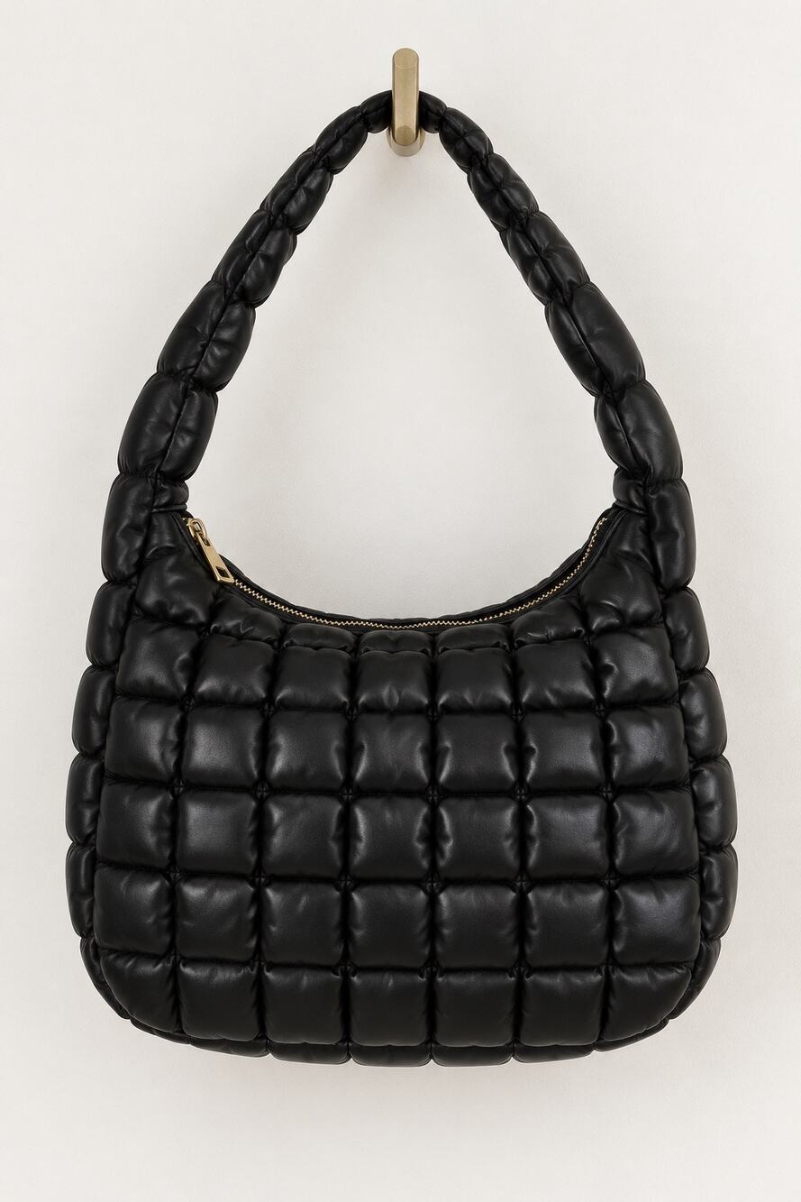 Urban Expressions Quilted Puffer Hobo Bag Vegan Leather Black